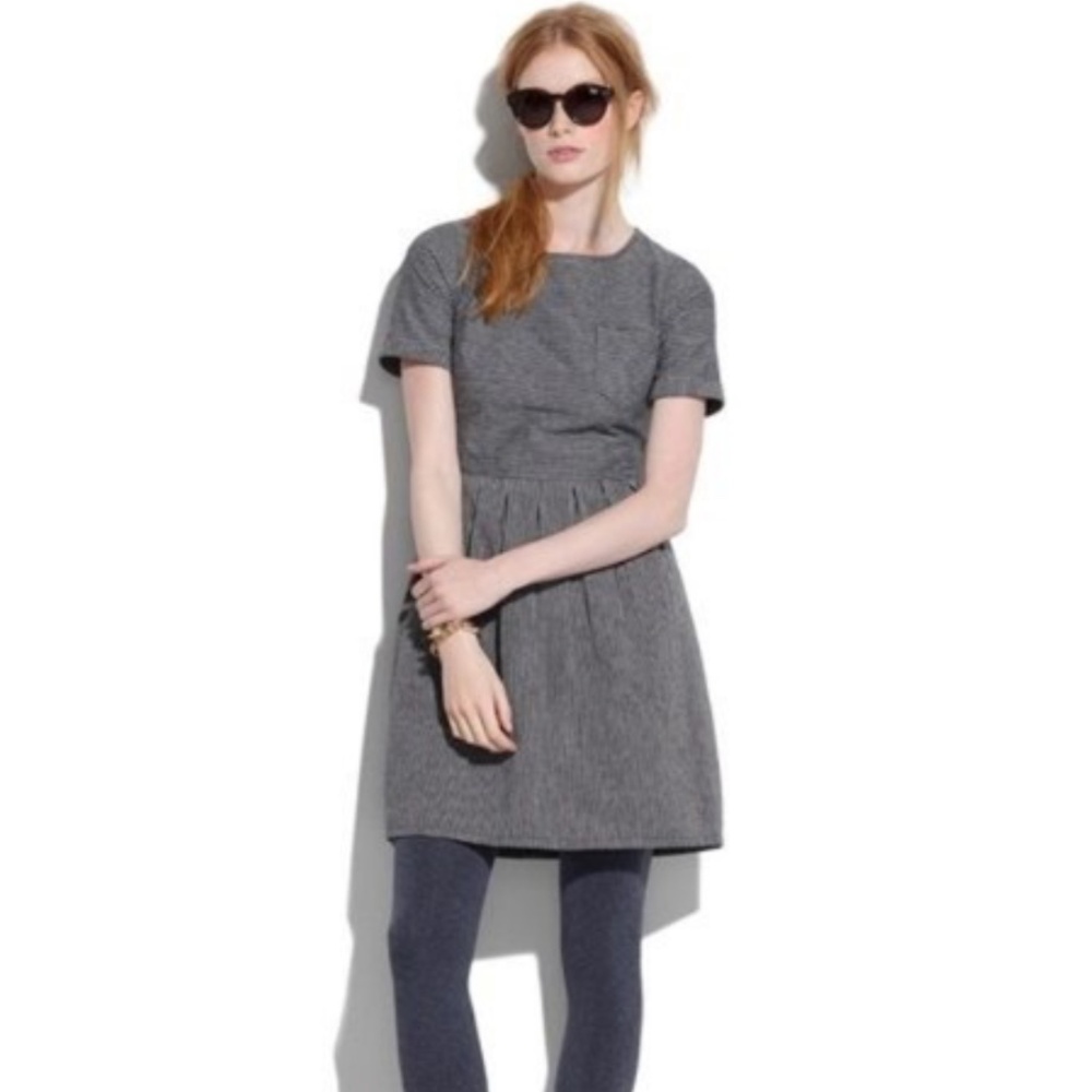 Madewell Broadway Broome Songbird Black Gray Stripe Dress, sz 4